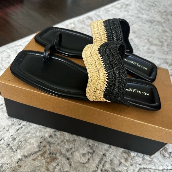 NWT Kelsi Dagger Brooklyn Black and Tan Woven Theo Toe Ring Sandal 7.5 & 8.5 - Picture 6 of 10
